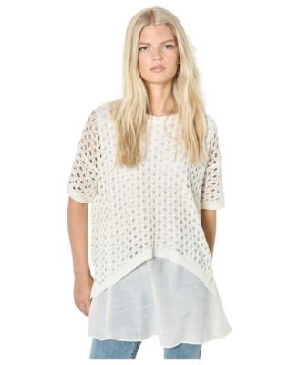 Women's Layered Knit Mesh Button-Down Tunic