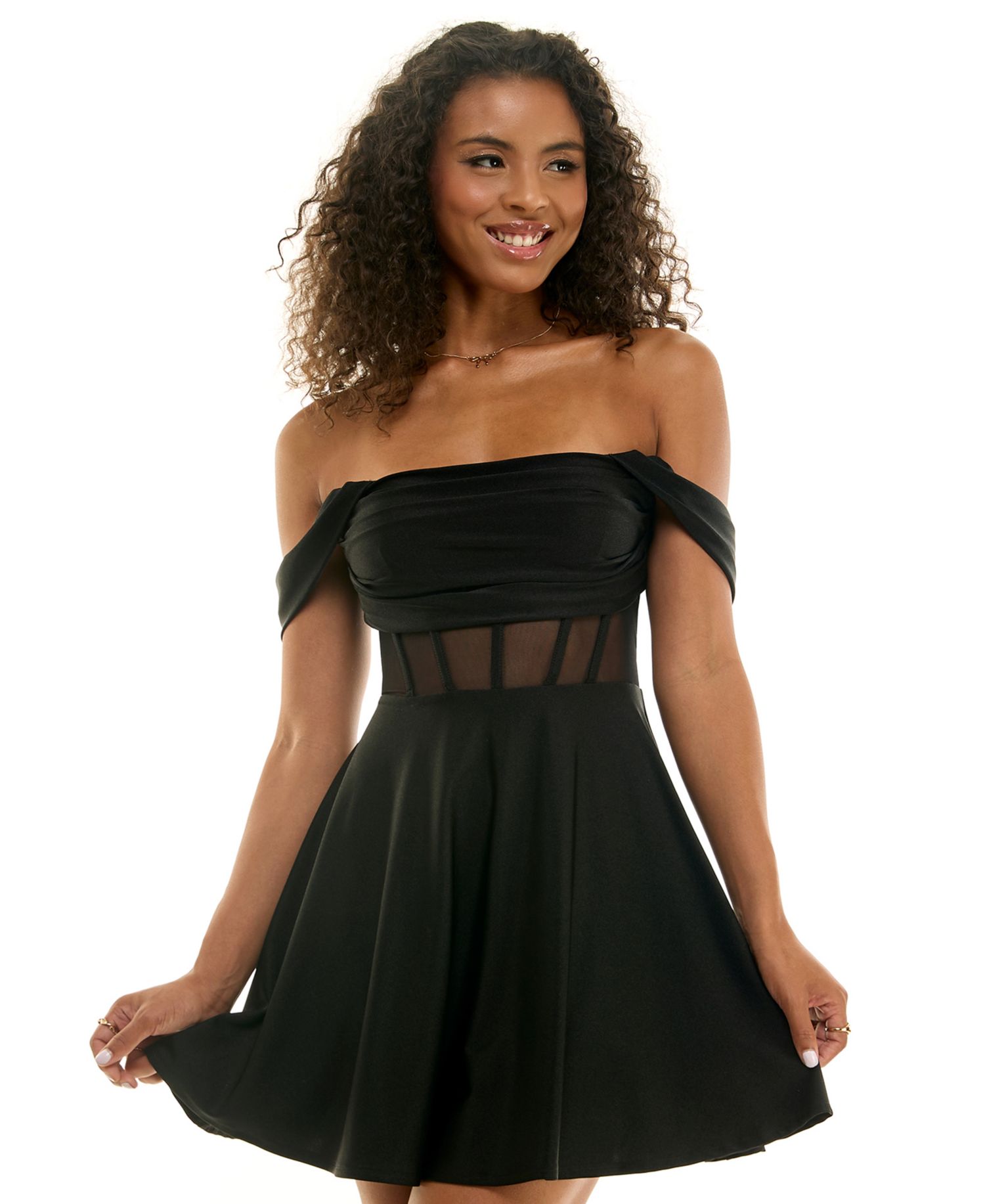 Juniors' Corset Off-the-Shoulder Dress