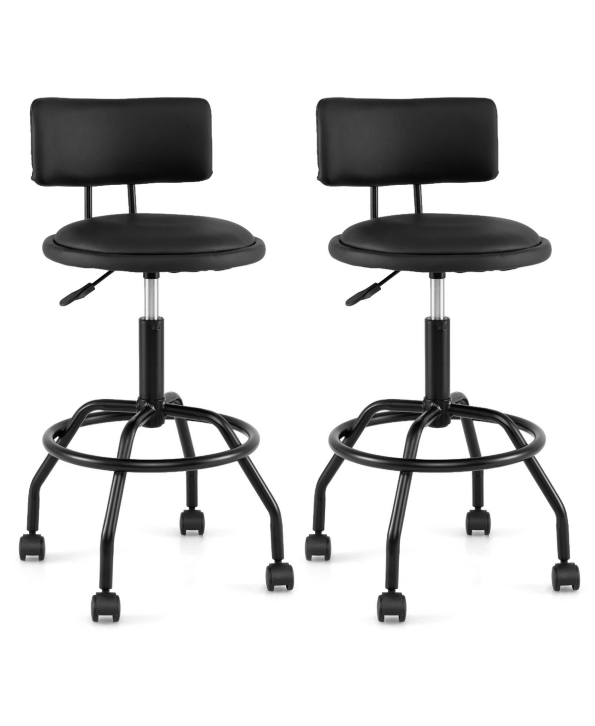 Sugift Set of 2 Swivel Adjustable Height Bar Stools with Backrest and Footrest - Black