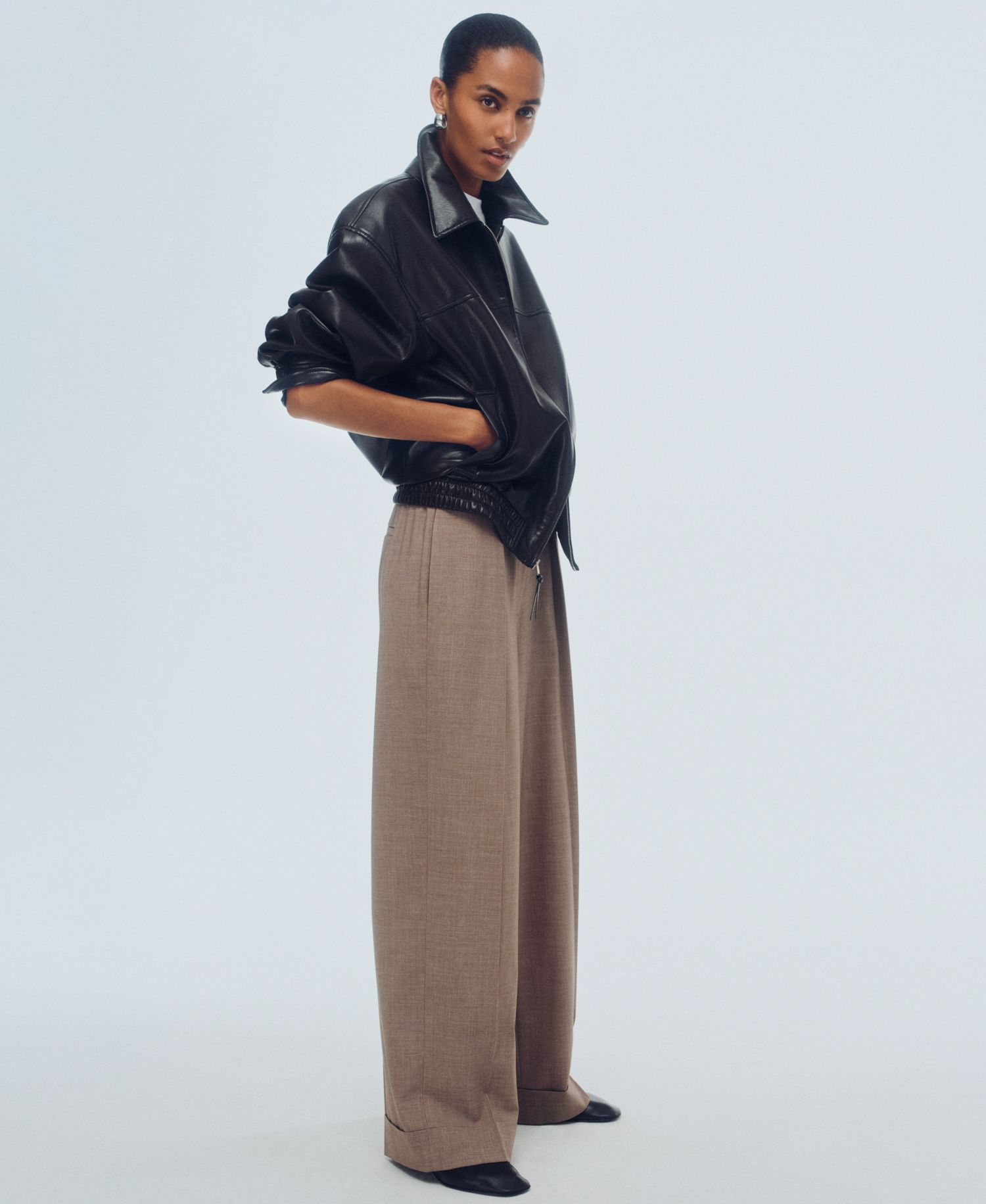 Women's Collared Faux Leather Bomber Jacket