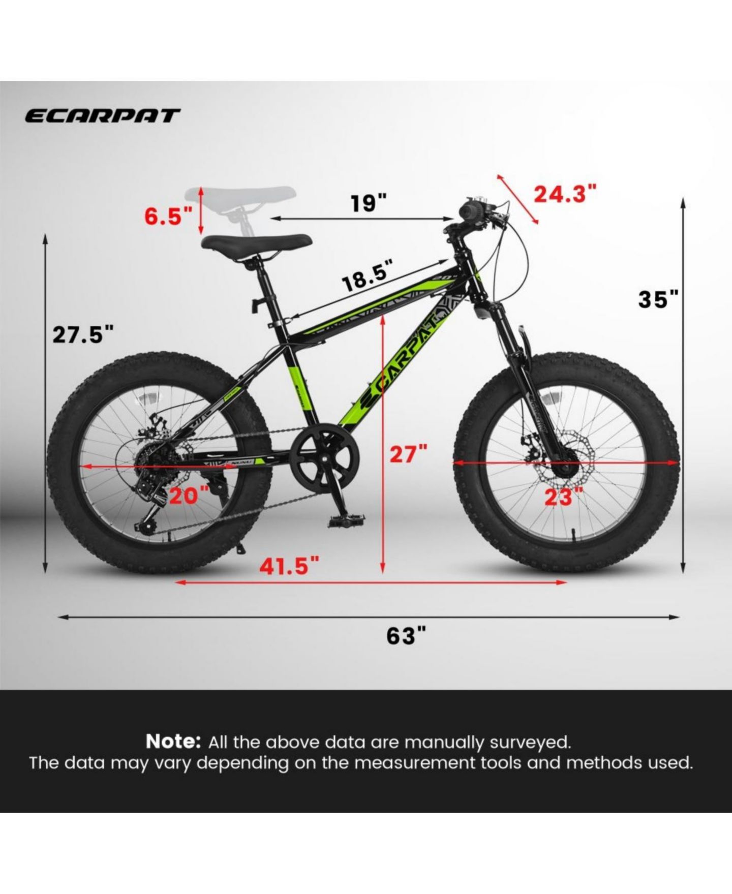 Детская игрушка ECHTPeak 20 Inch Mountain Bike High Carbon Steel with Disc Brakes and Front Suspension, Ages 8-10 Years, цвет: Зелёный — фото 2