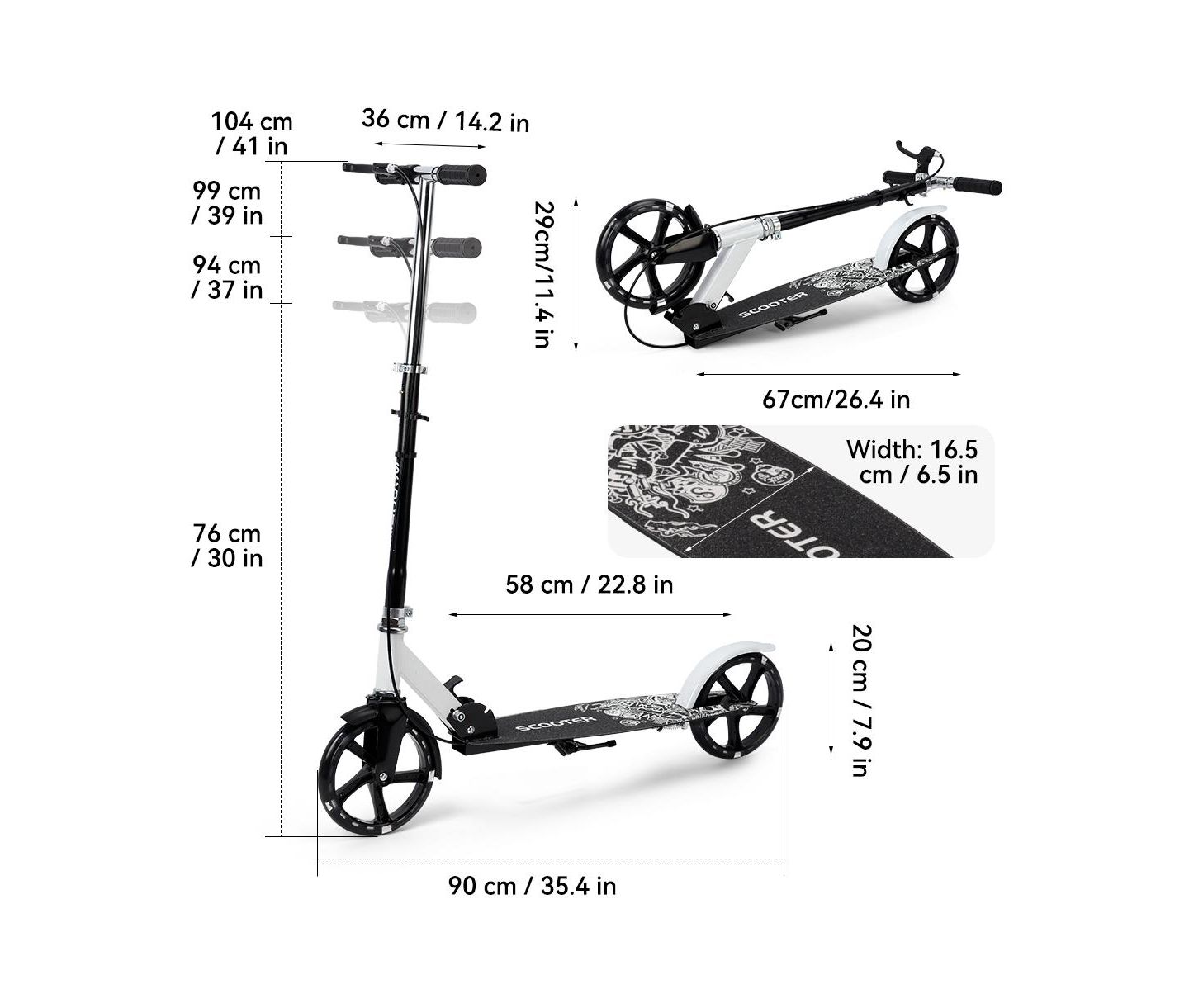 Детская игрушка Bruce & Shark Foldable Kick Scooter with 8" Light-Up Wheels and Dual Brakes, 330 lb Capacity, Ages 3+, цвет: Чёрный — фото 8