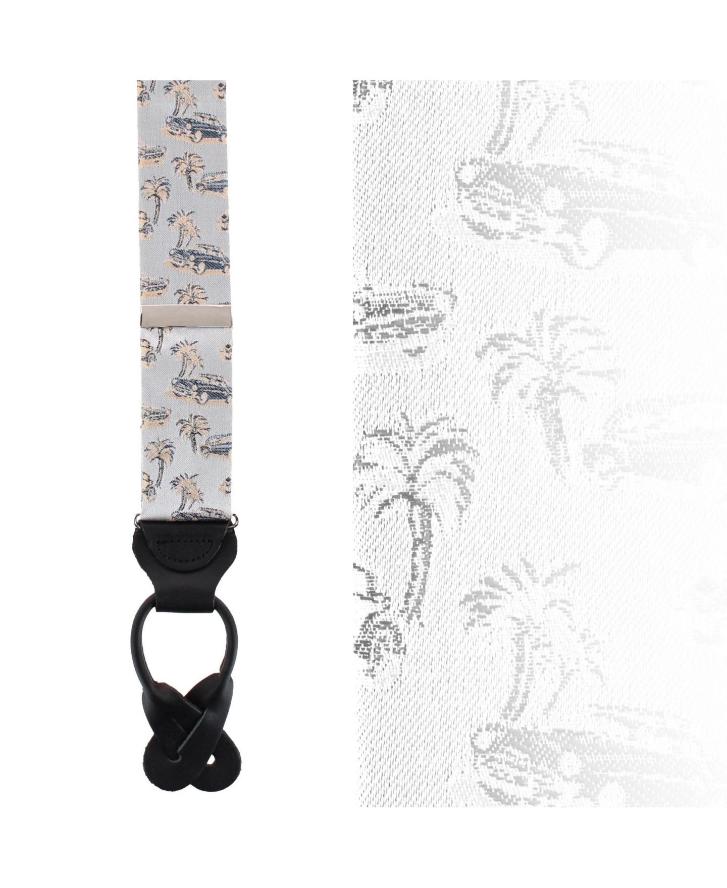 Мужские подтяжки TRAFALGAR Summer Cruise Nights Silk Vintage Automobile Print Leather Button-End Suspenders, цвет: Серебряный — фото 2