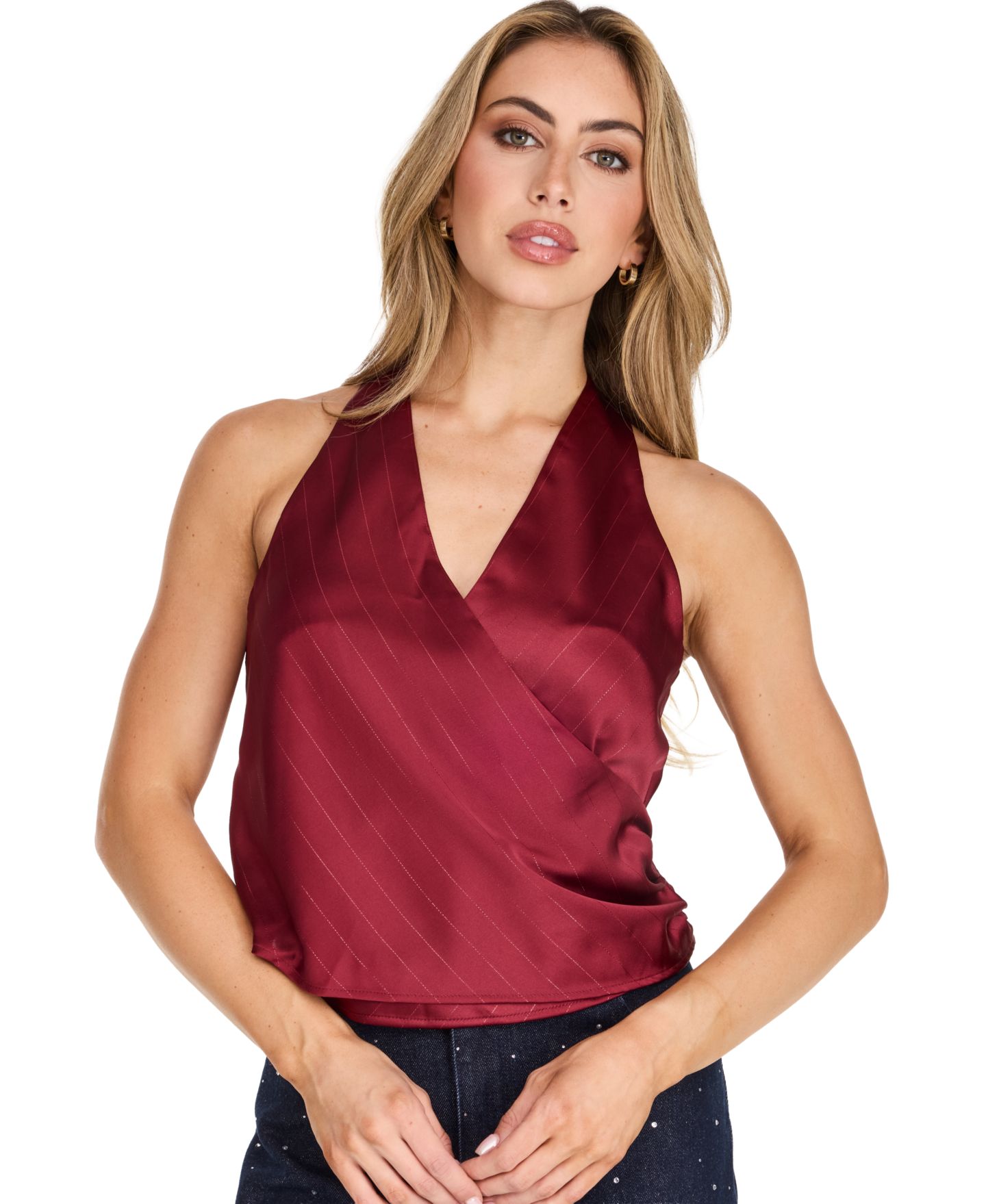 Женский топ Kittenish Vivienne V-Neck Striped-Satin, цвет: Красный — фото 1