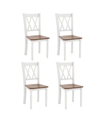 Set of 4 Wooden Farmhouse Kitchen Chairs with Rubber Wood Seat