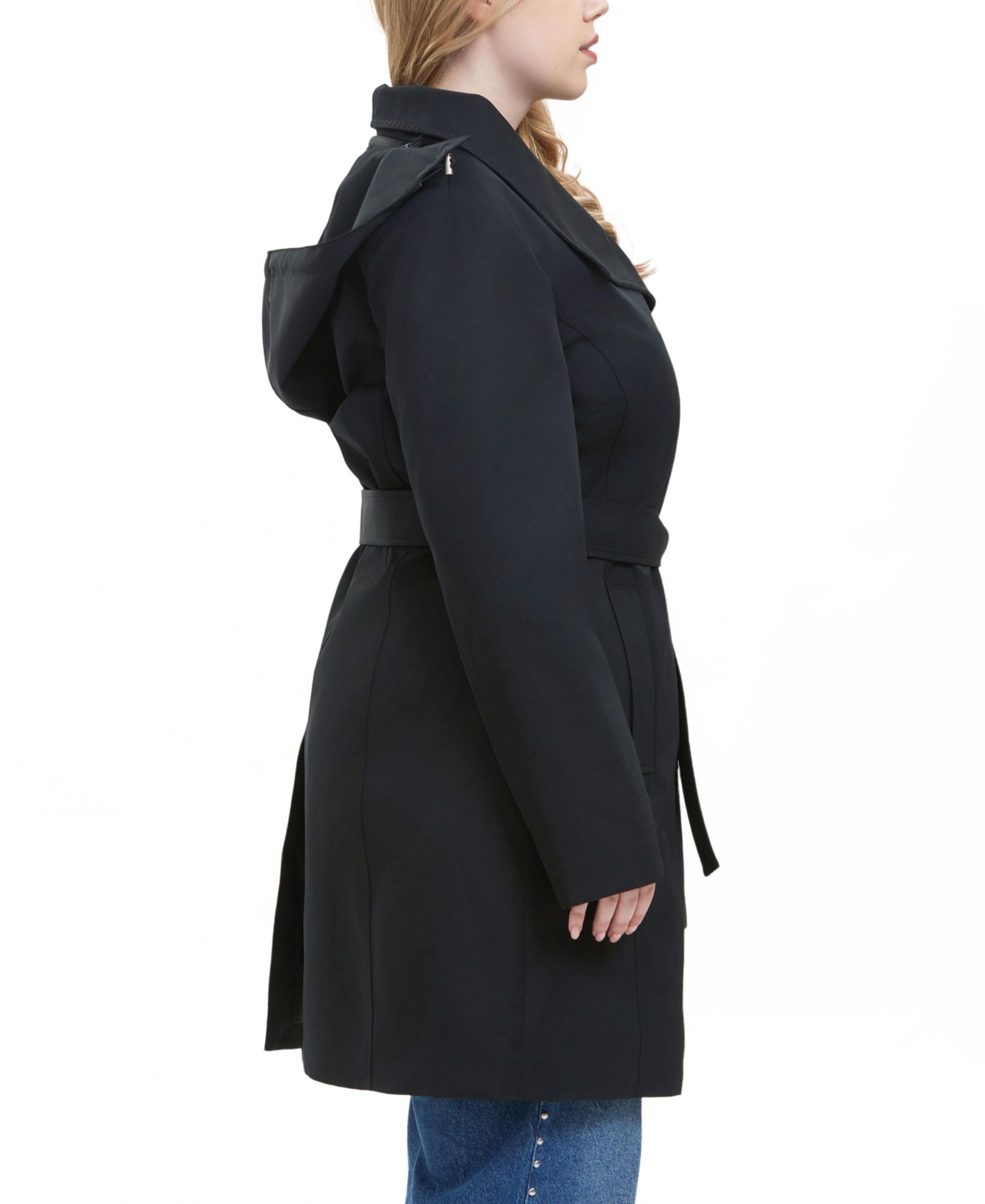 Женское пальто BGSD Plus Size Anya Hooded Water-Resistant Trench, цвет: Чёрный — фото 2