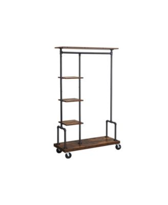 Portable Rolling Garment Rack for Bedroom Closet and Laundry Room-Rustic Brown