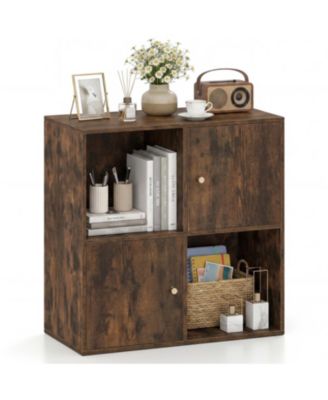 4-Cube Bookcase 3-Tier Bookshelf with Dual Anti-Tipping Kits and 2 Cabinets