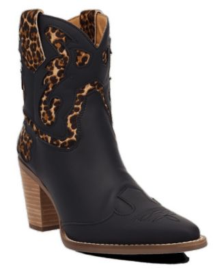 Women's Run Wild Pointed-Toe Block-Heel Animal-Print Leather Bootie