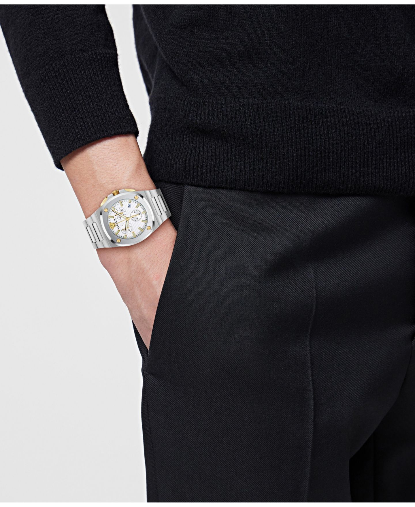 Мужские часы Versace Tolomeo Chrono Two-Tone Stainless Steel Bracelet Watch 40x49mm — фото 4