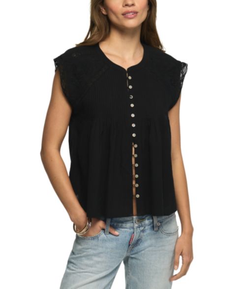 Женская блузка Lucky Brand Short-Sleeve Embroidered, цвет: Caviar