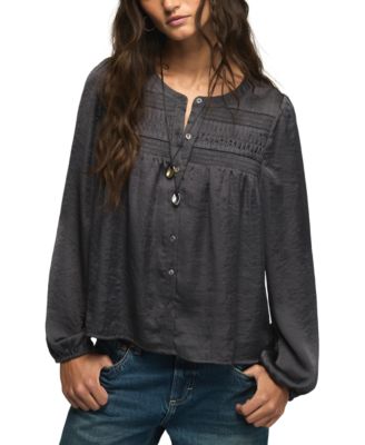 Women's Long-Sleeve Satin Pintuck Blouse