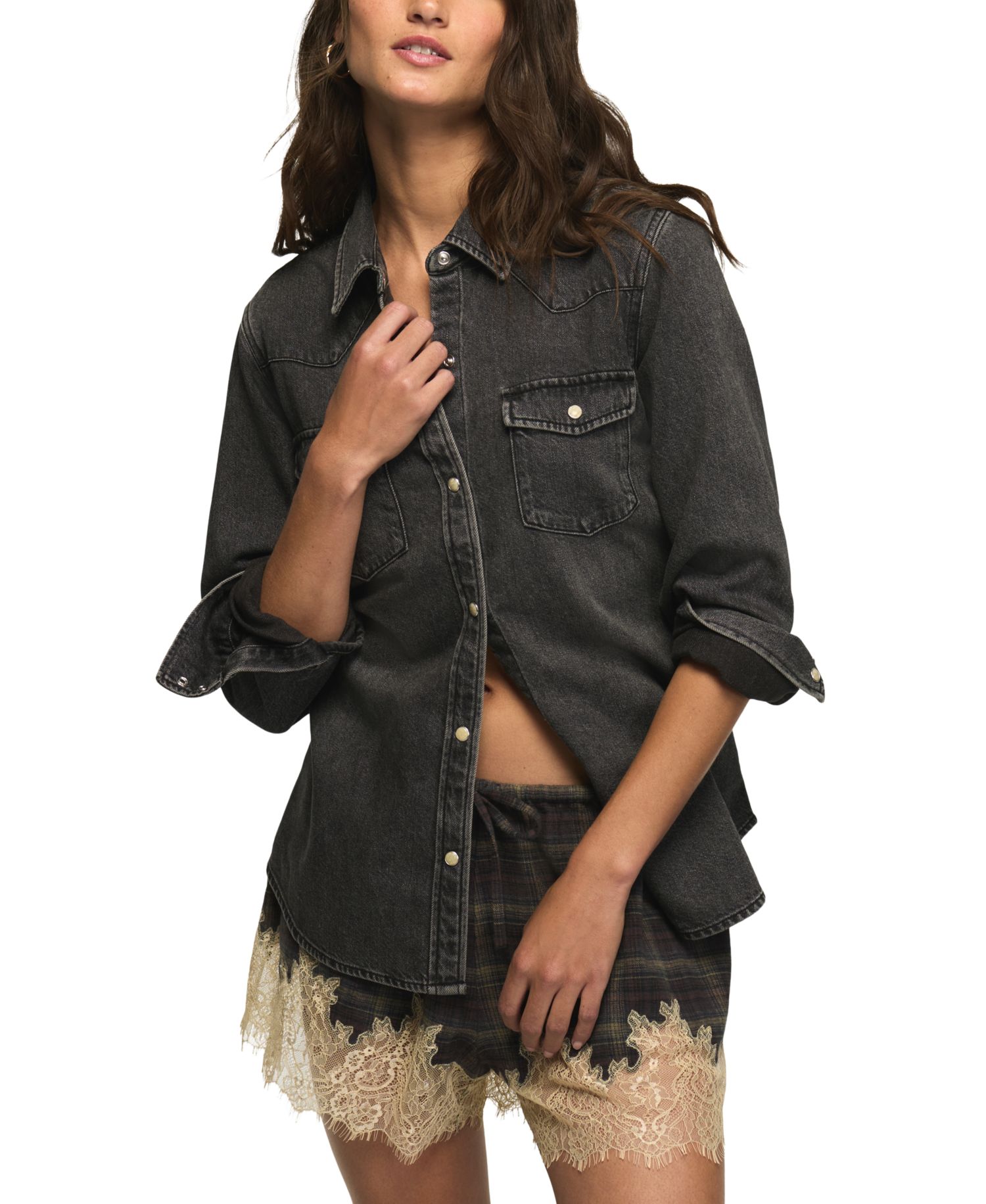 Women's Western Long-Sleeve Snap-Button Denim Shirt