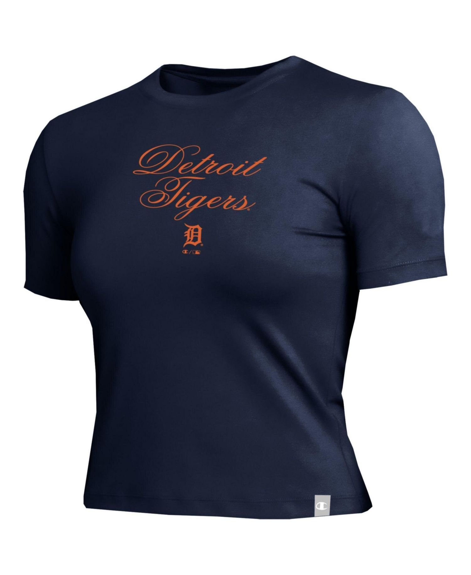 Women's Navy Detroit Tigers Soft-Touch Fitted Cropped T-Shirt