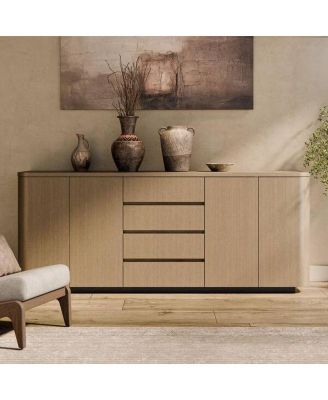 Accent Office Storage Cabinet with 4-Shelves and 4-Drawers, Push-Latch Doors and Rounded Corners