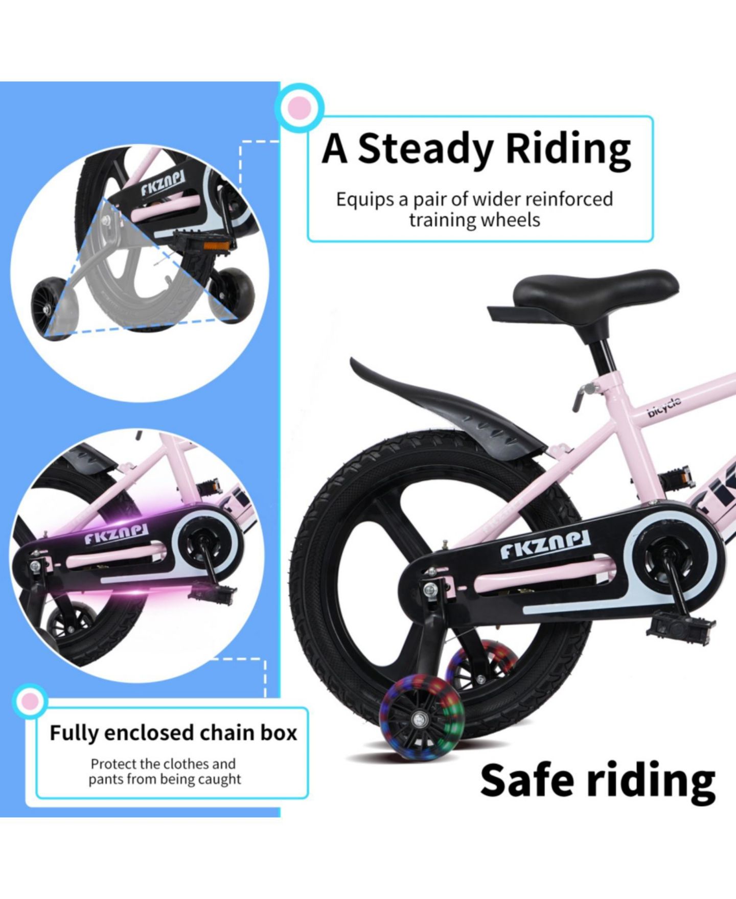 Детская игрушка ECHTPeak 18-Inch Kids' Bike with Light-Up Training Wheels and Adjustable Seat, 3–9 лет, цвет: Розовый — фото 4
