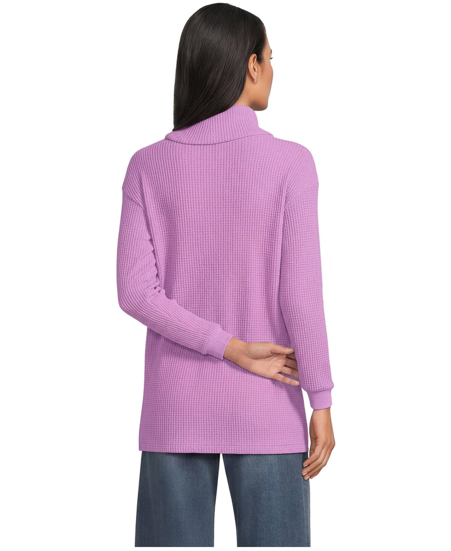 Женский топ Lands' End Long Sleeve Waffle Cowl Neck Tunic, цвет: Розовый — фото 2