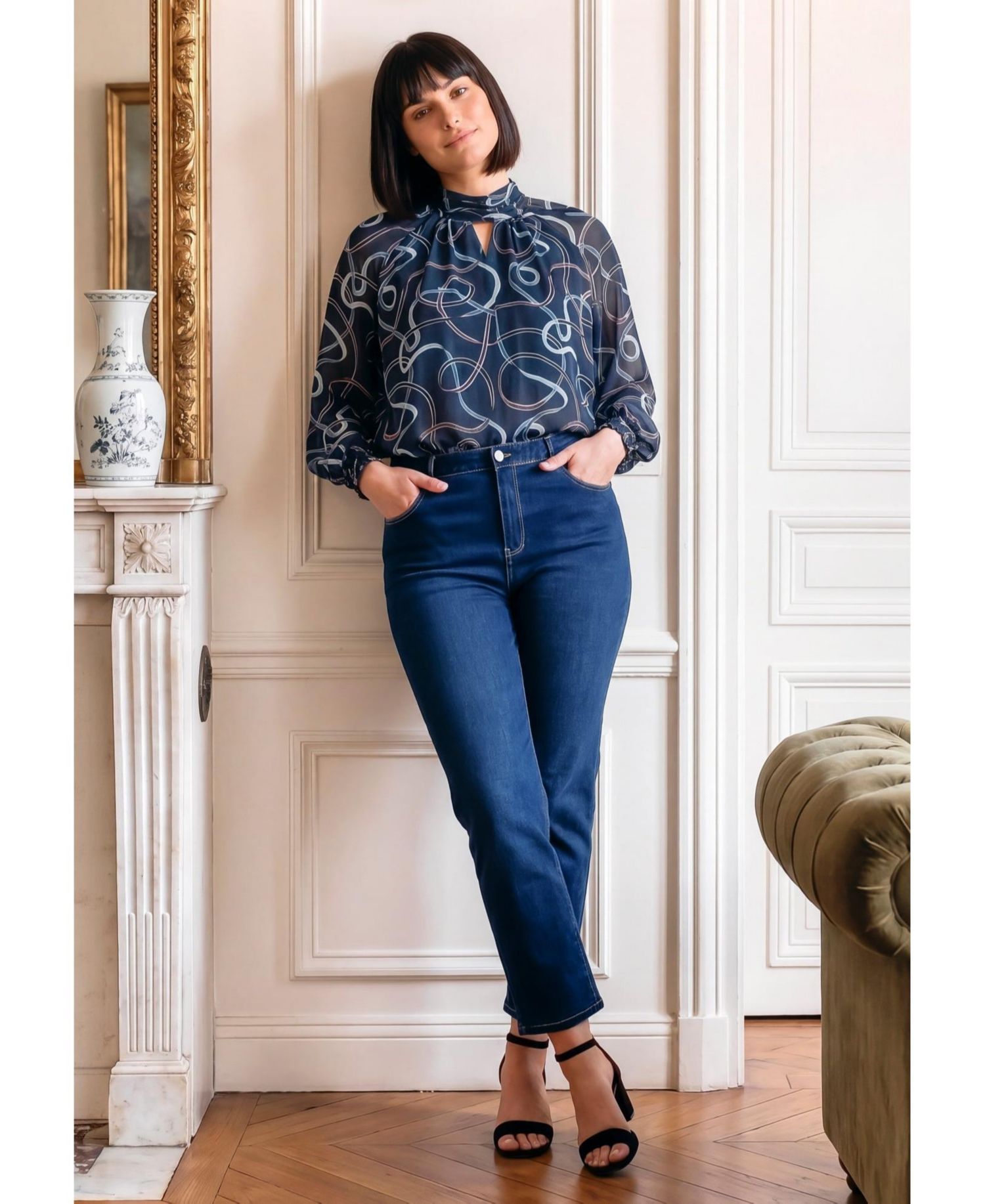 Plus Size Ruched Keyhole Sheer Tunic