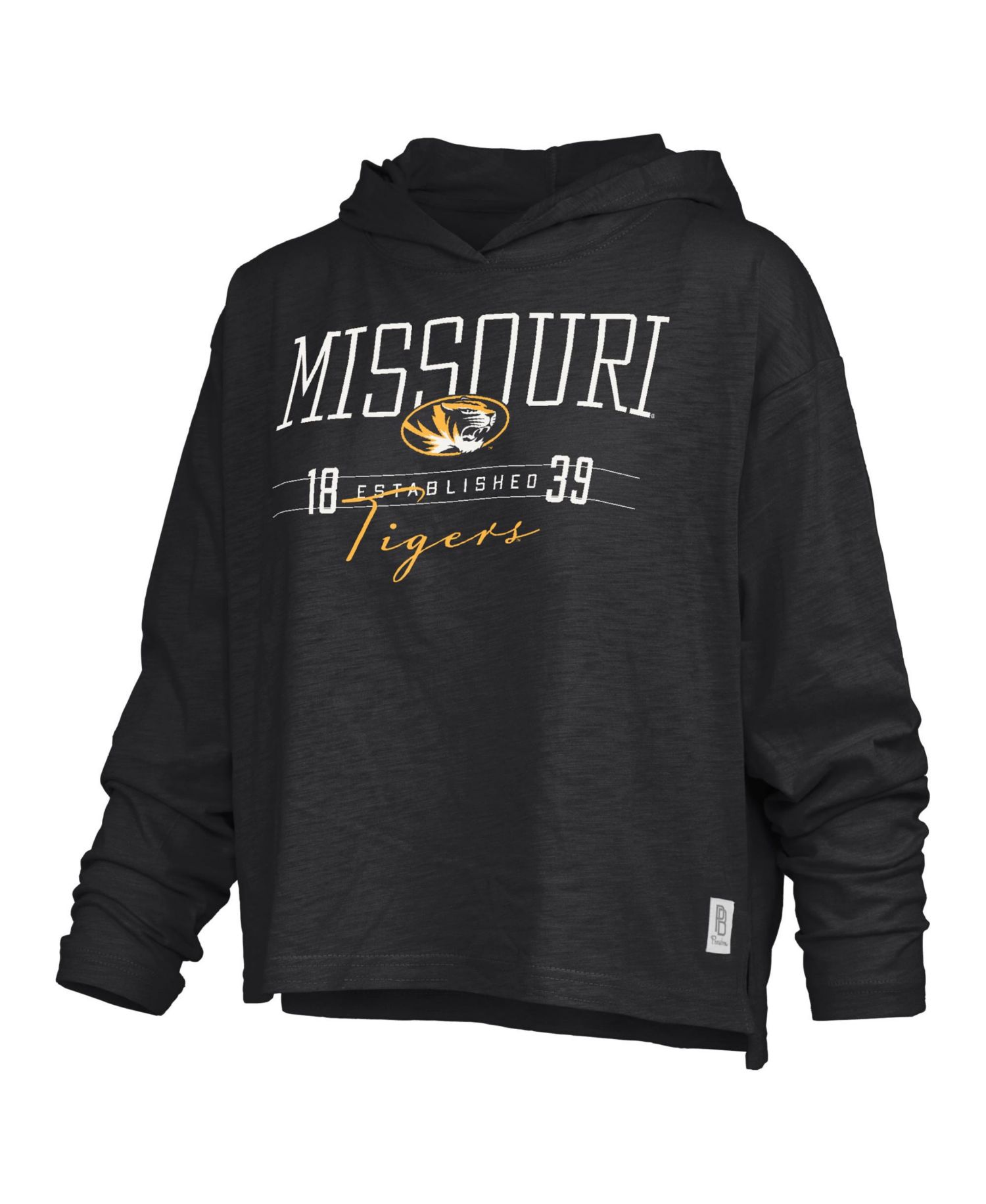 Women's Black Missouri Tigers Castillo Slub Waist Length Long Sleeve Hooded T-Shirt