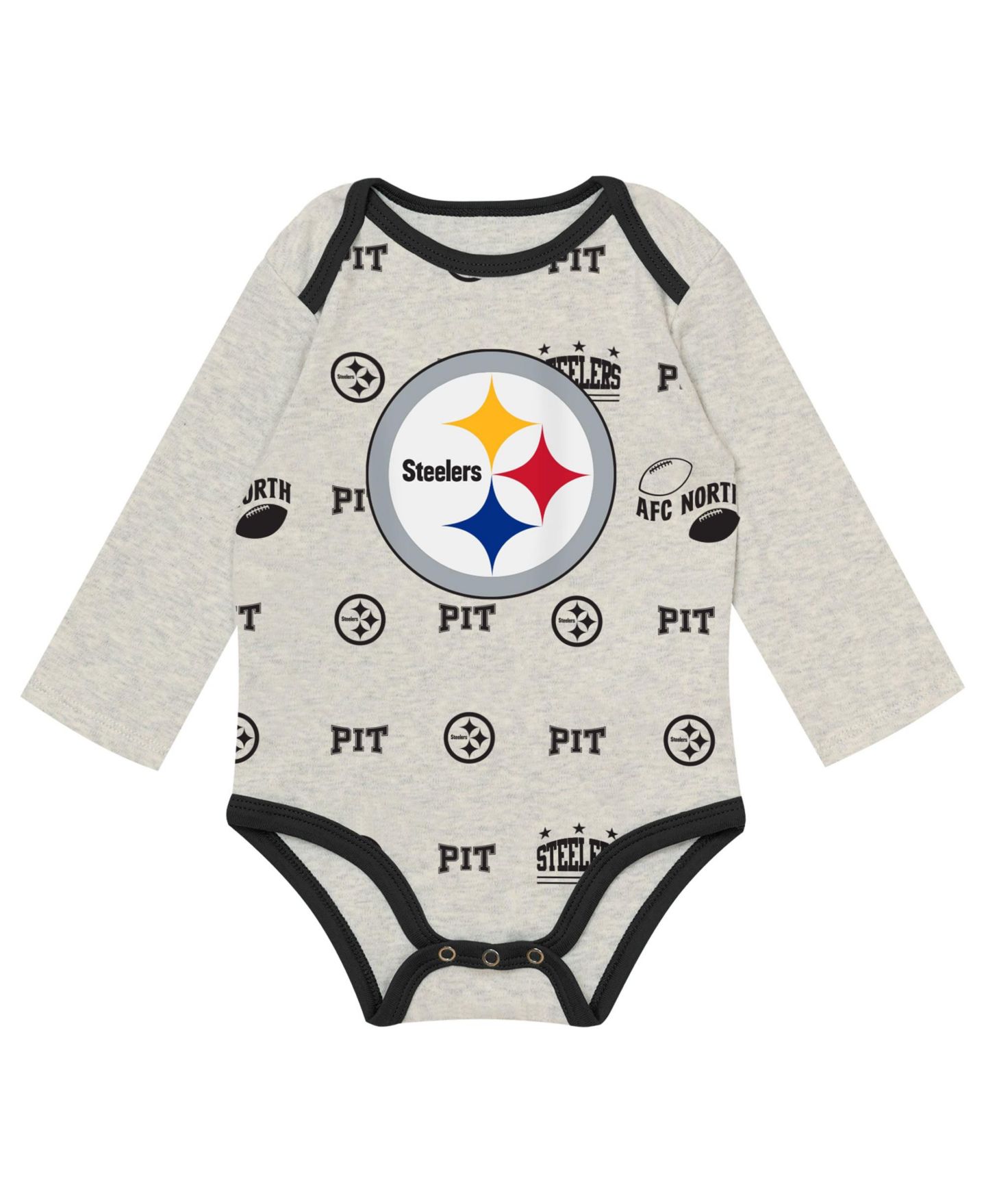 Outerstuff Baby Boys and Girls Heather Gray Pittsburgh Steelers Huddles & Giggles 3-Piece Pant and Hat Set — фото 5