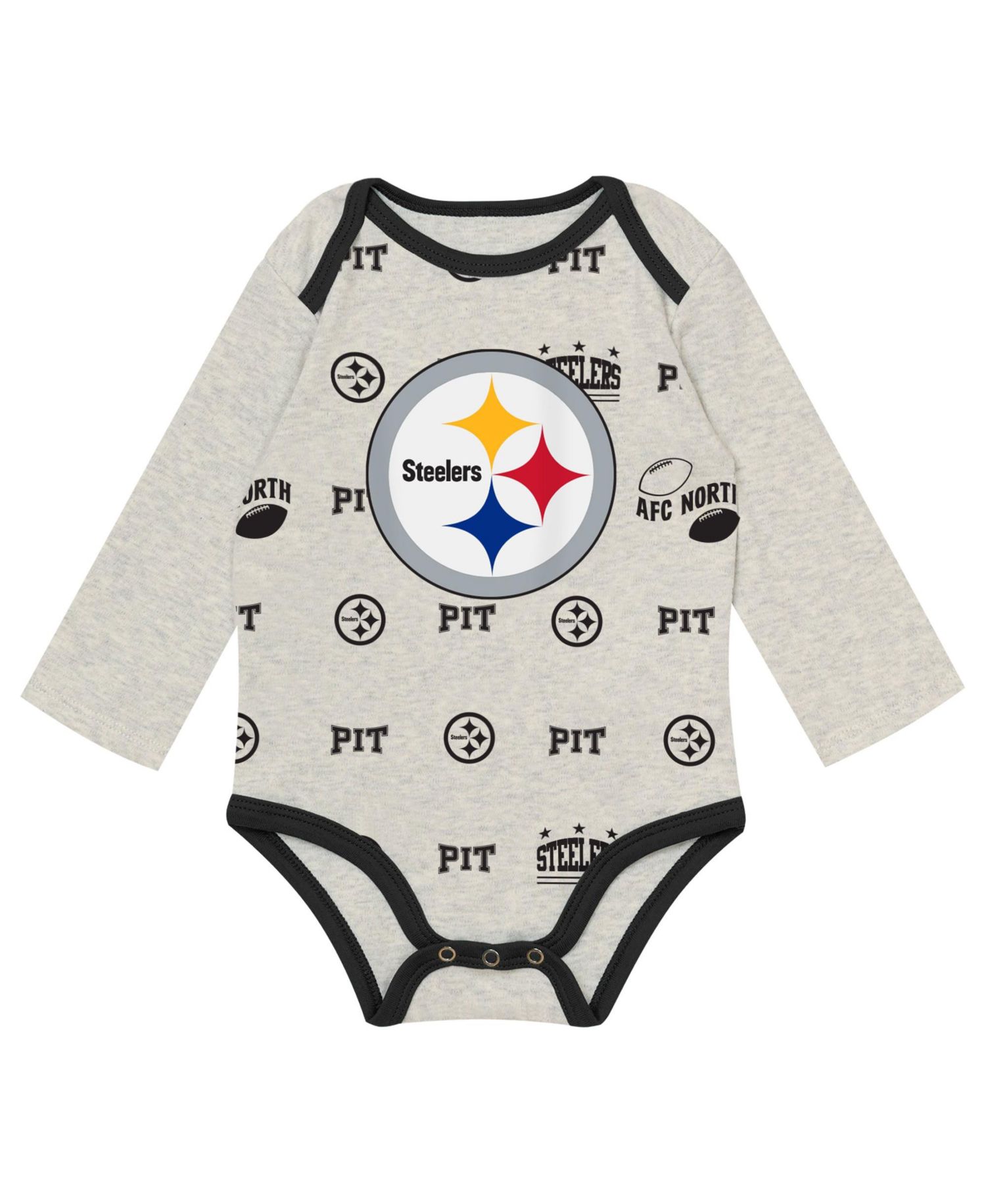 Baby Boys and Girls Heather Gray Pittsburgh Steelers Huddles & Giggles 3-Piece Pant and Hat Set