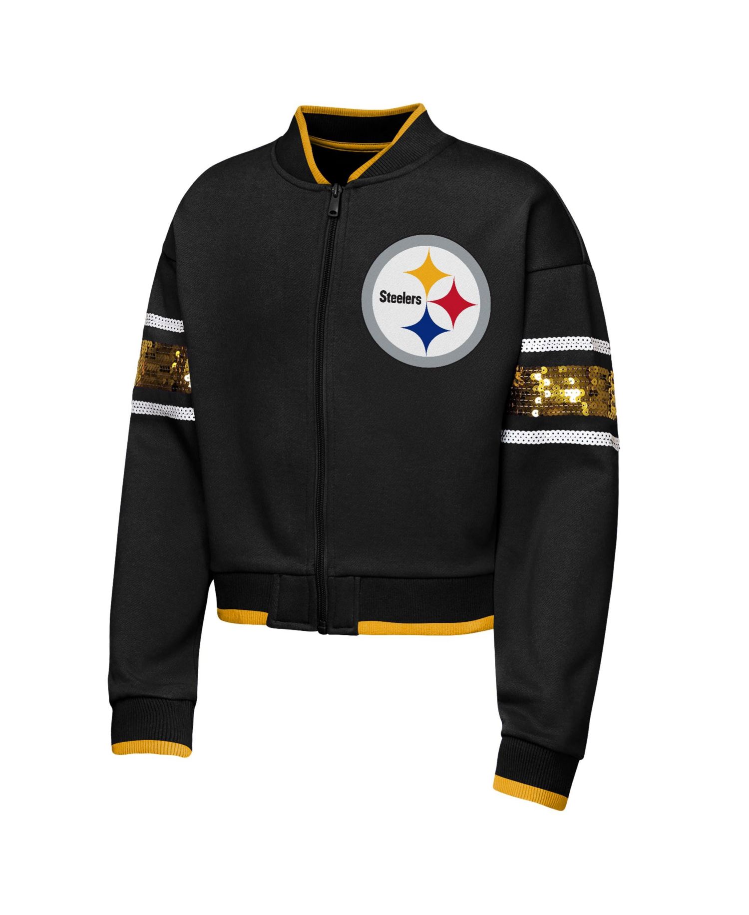 Big Girls Black Pittsburgh Steelers MVP Full-Zip Sequin Bomber Jacket