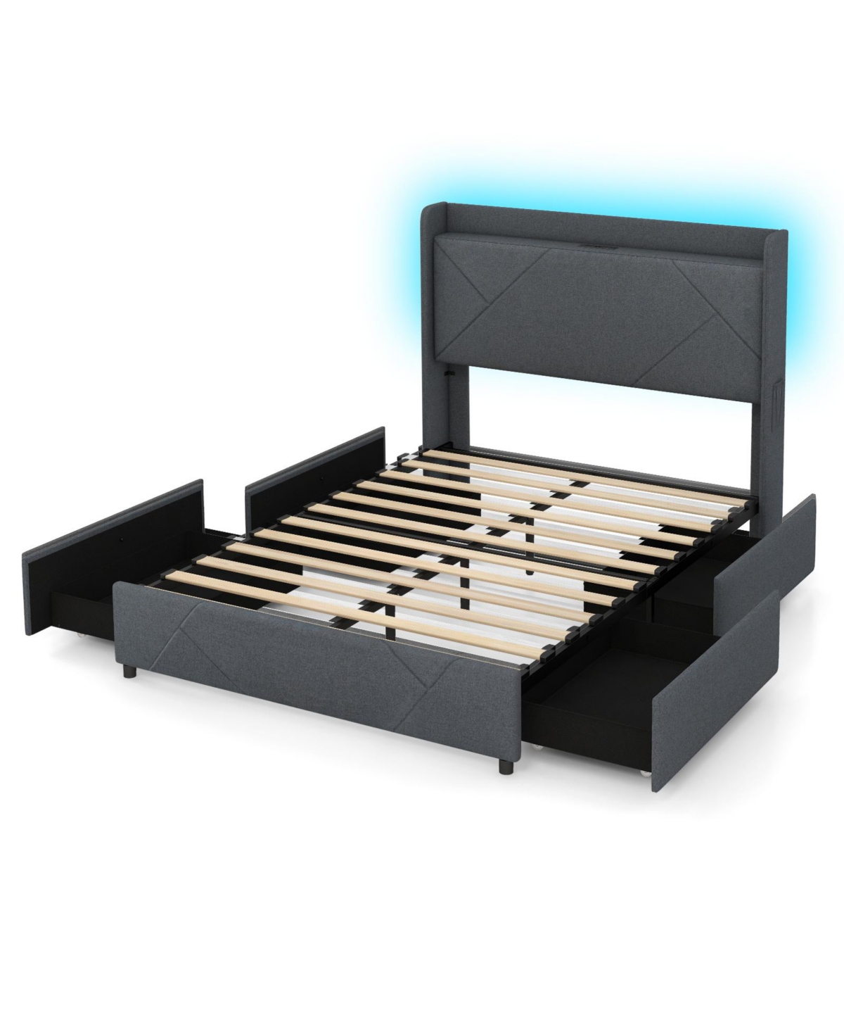 Mecale Full Queen Size Bed Frame with Led Lights and Charging Station Full Size