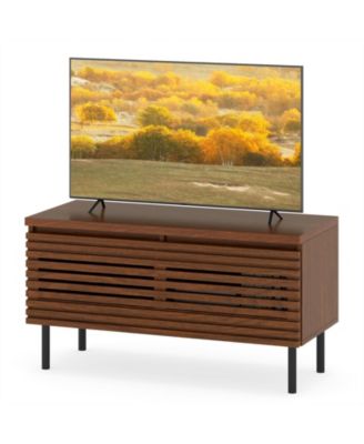 Mid Century Fluted TV Stand for 40" TV with 2 Hidden Compartments and Metal Legs