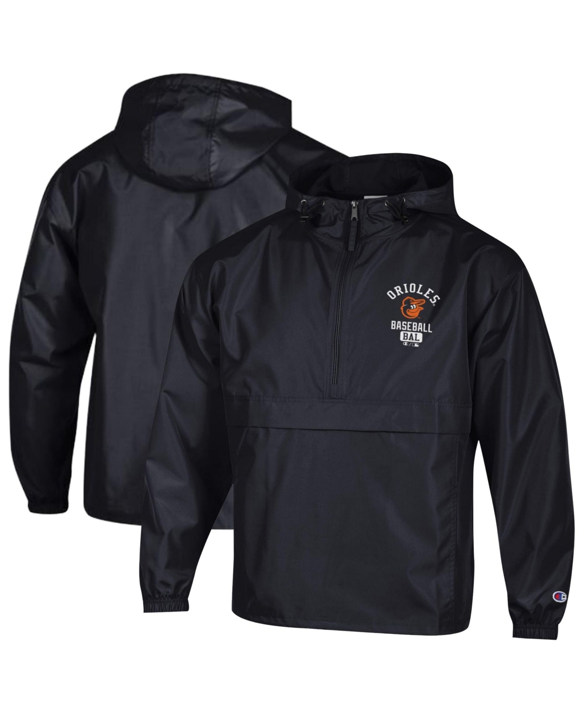 Champion Men's Black Baltimore Orioles Packable Windbreaker Half-Zip Sweatshirt
