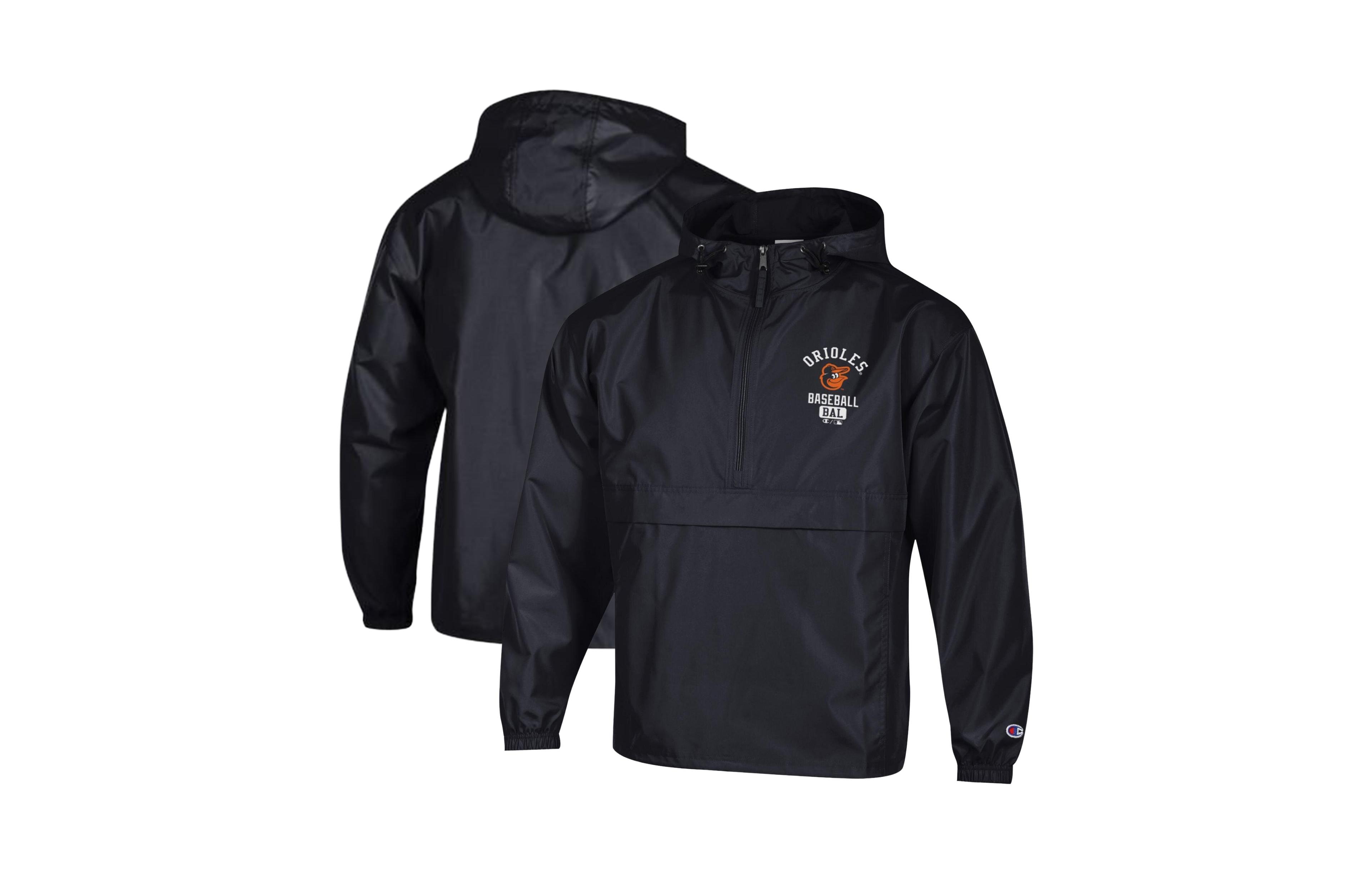 Champion Men's Black Baltimore Orioles Packable Windbreaker Half-Zip Sweatshirt