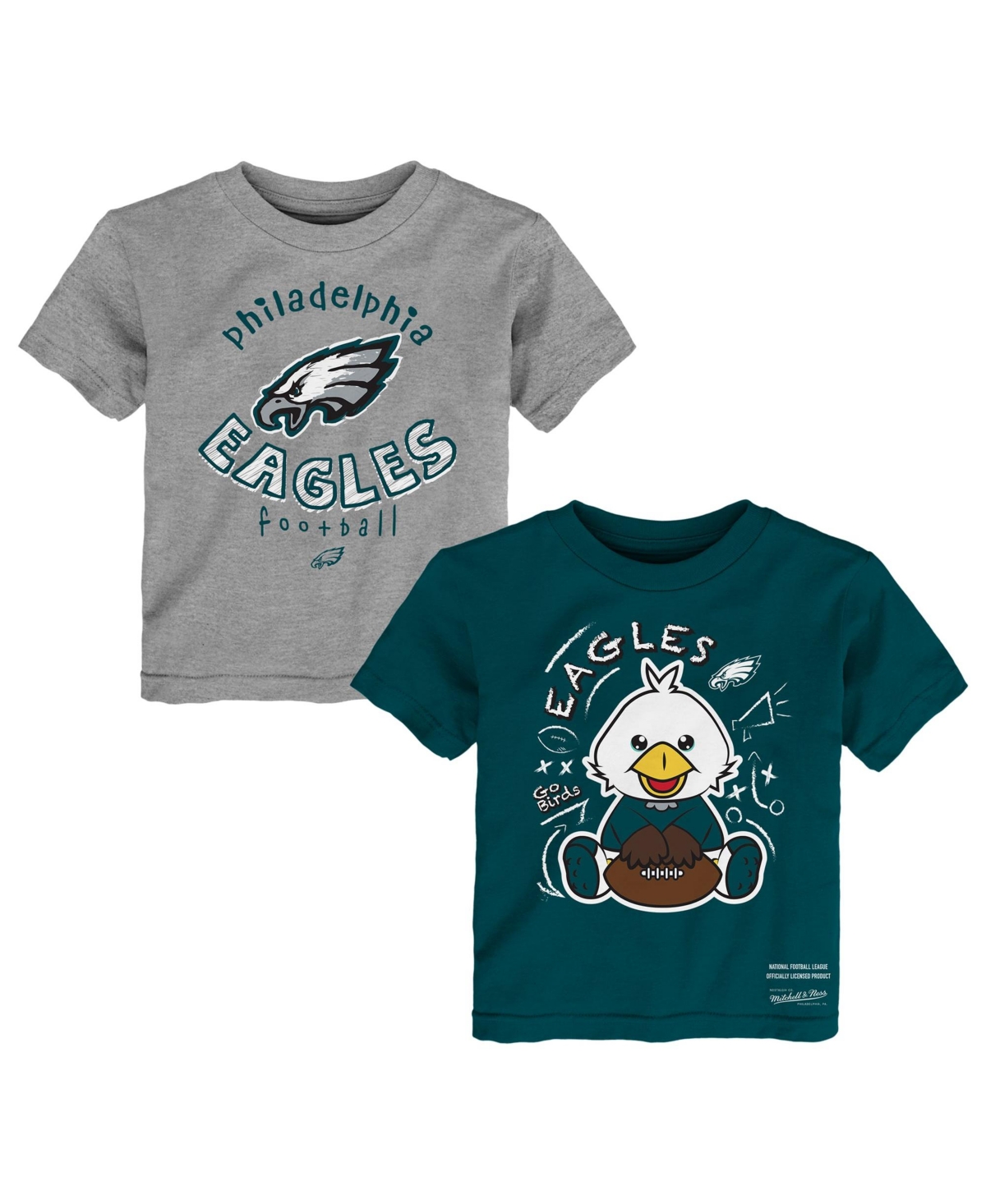 Mitchell & Ness Babies' Toddler Midnight Green/gray Philadelphia Eagles Two-pack Sketched Up T-shirt Set In Multi