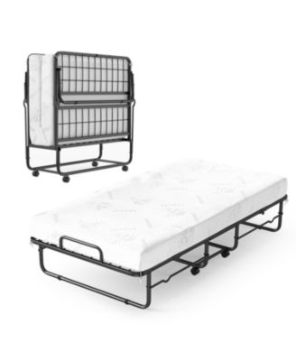 Twin Size Folding Bed with 5 Inch Mattress and Metal Frame for Apartment