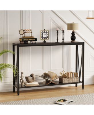 42.9" Narrow 2-Tier Console Table, Steel Frame Sofa Side Table for Entryway, Hallway, Living Room