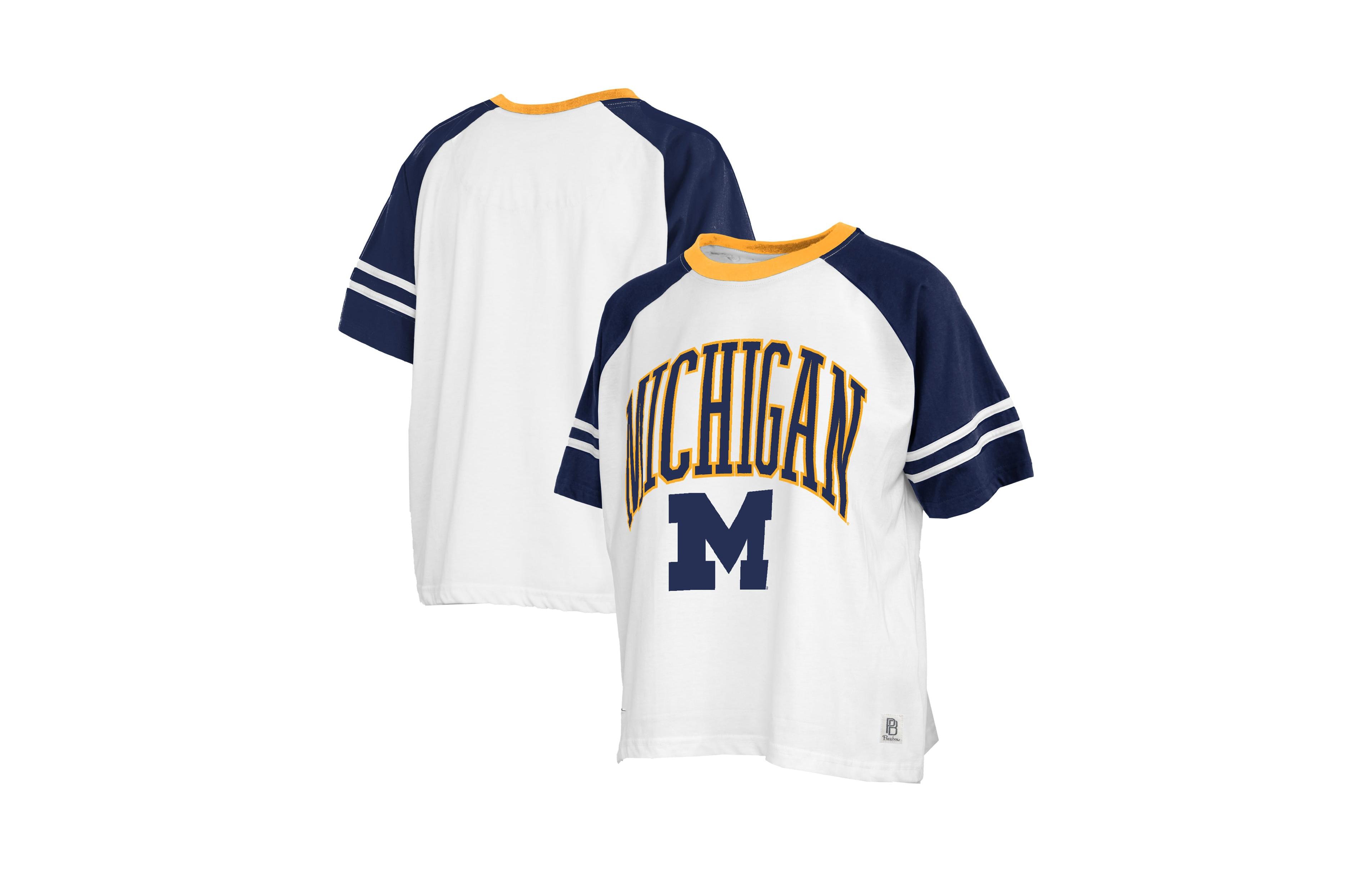 Pressbox Women's White Michigan Wolverines Sky Colo Block T-Shirt