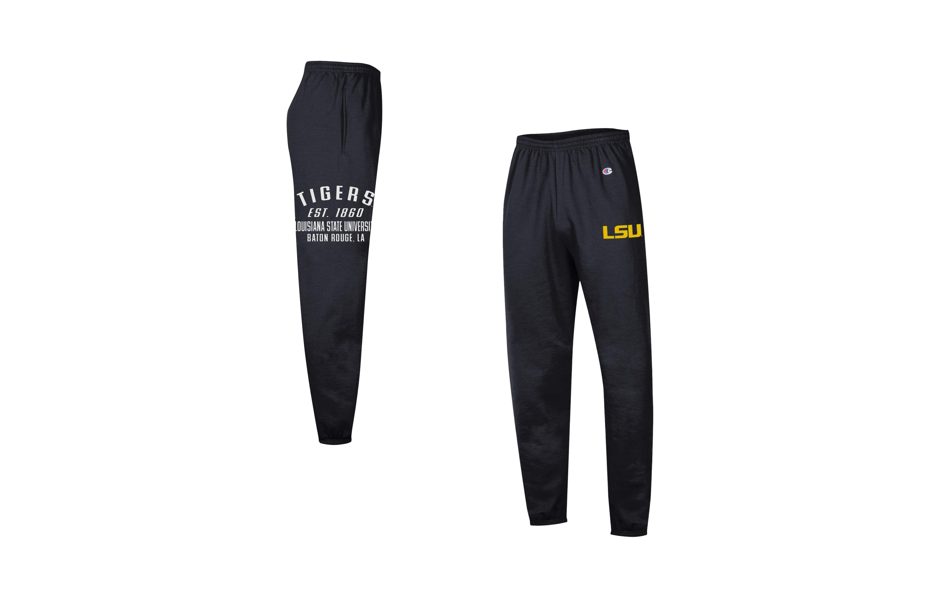 Champion Men's Black Lsu Tigers Power Blend Banded Fleece Sweatpants