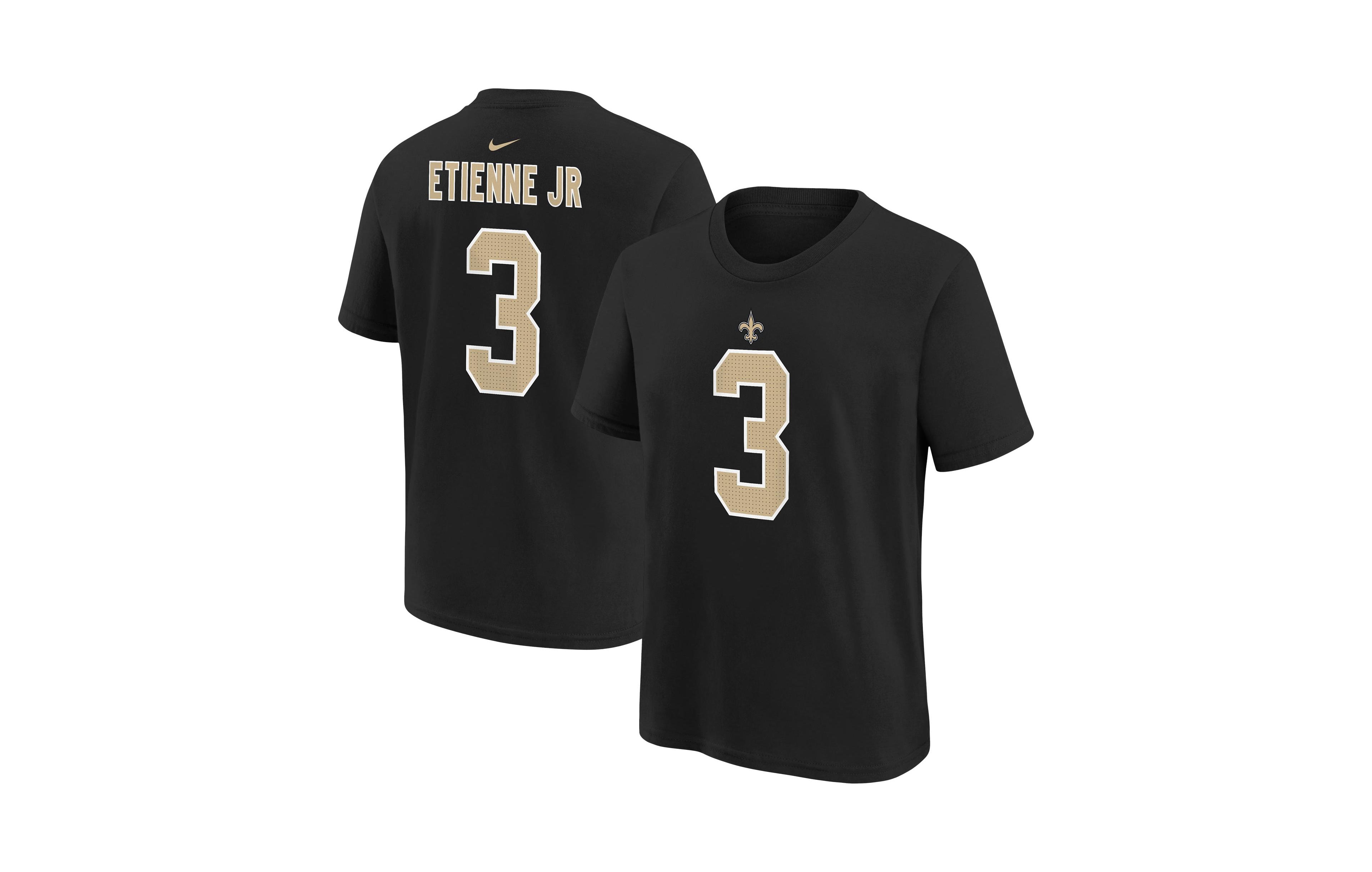 Nike Big Boys' and Girls' Travis Etienne Jr Black New Orleans Saints Name Number T-Shirt