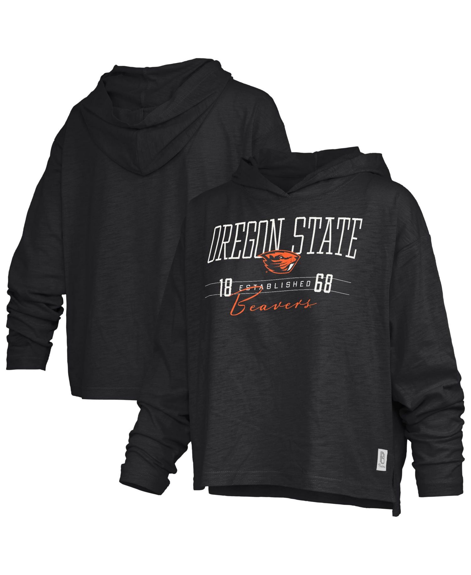 Women's Black Oregon State Beavers Castillo Slub Waist Length Long Sleeve Hooded T-Shirt