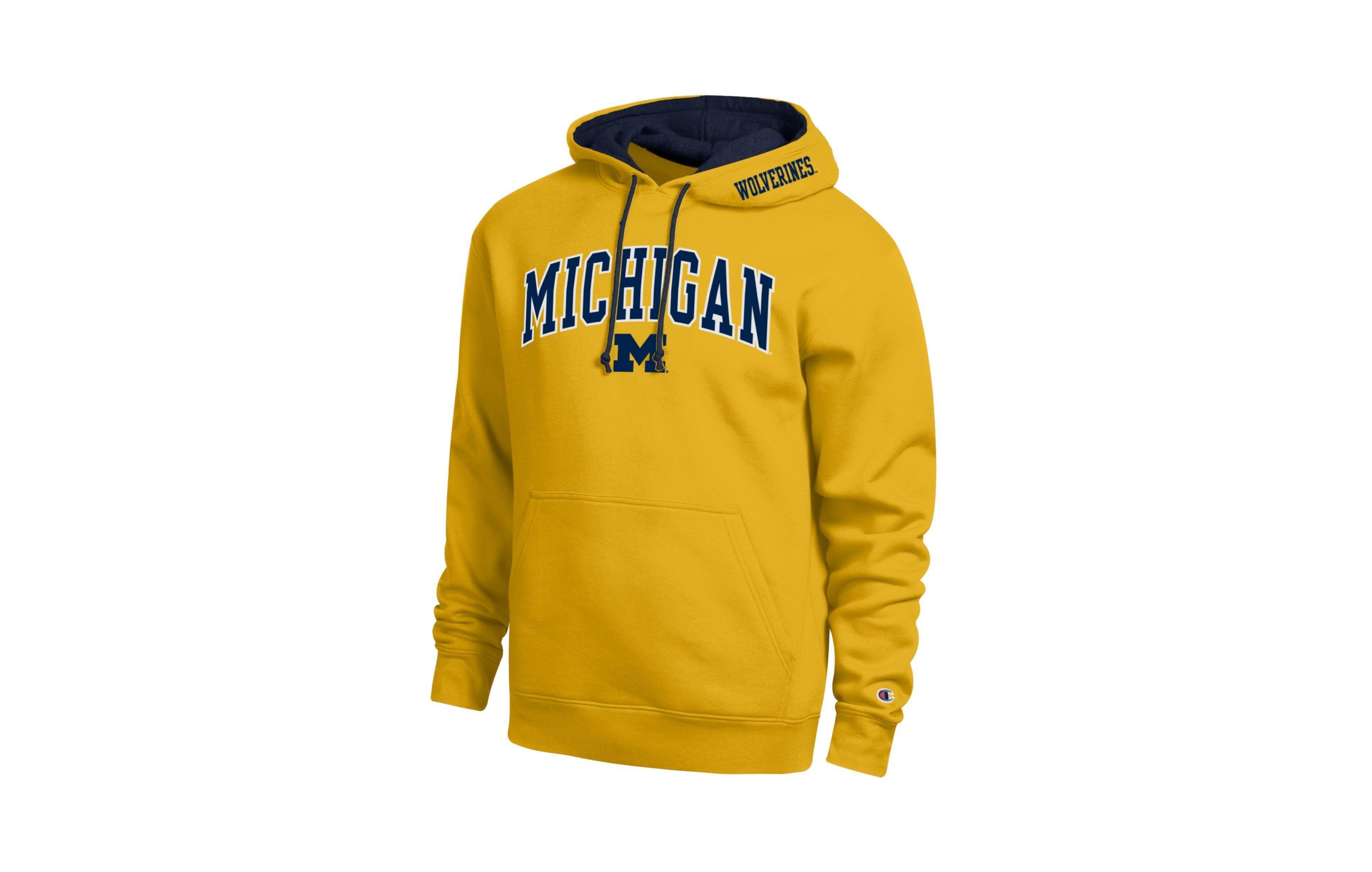 Men's Champion Maize Michigan Wolverines Arch Tackle Twill Hoodie