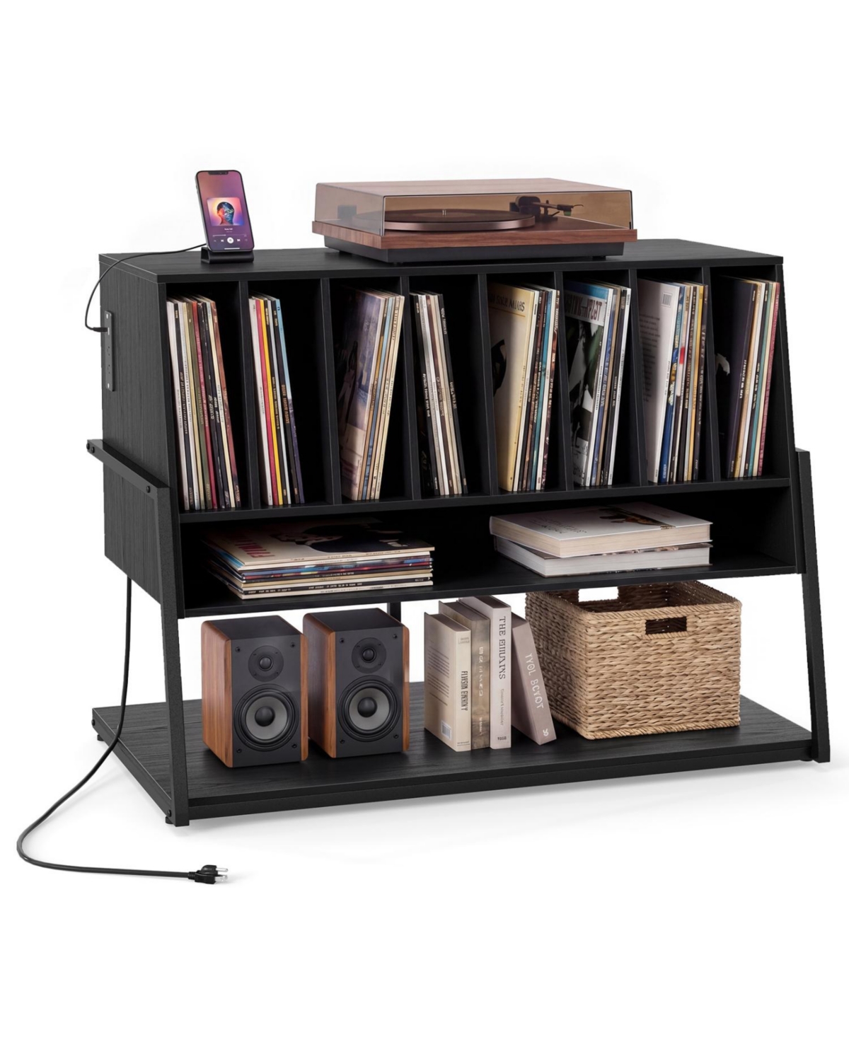 Mecale 5-Tier Ladder Bookcase with Drawer and Metal Frame for Study Home Office