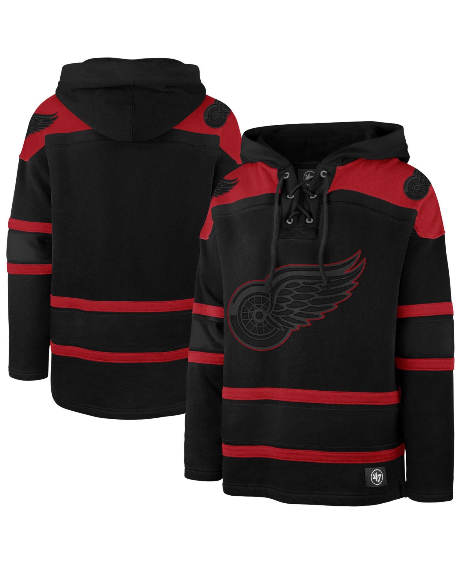 Men's '47 Black Detroit Red Wings Fall Color Pop Lacer Hoodie
