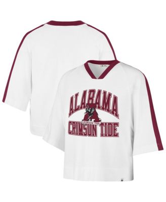 Women's '47  White Alabama Crimson Tide Big Overarch Drop Needle Raglan V-Neck T-Shirt