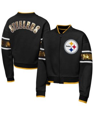 Big Girls  Black Pittsburgh Steelers MVP Full-Zip Sequin Bomber Jacket