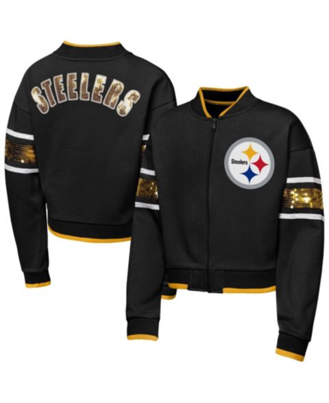 Куртка Outerstuff Black Pittsburgh Steelers MVP Full-Zip Sequin Bomber для девочек