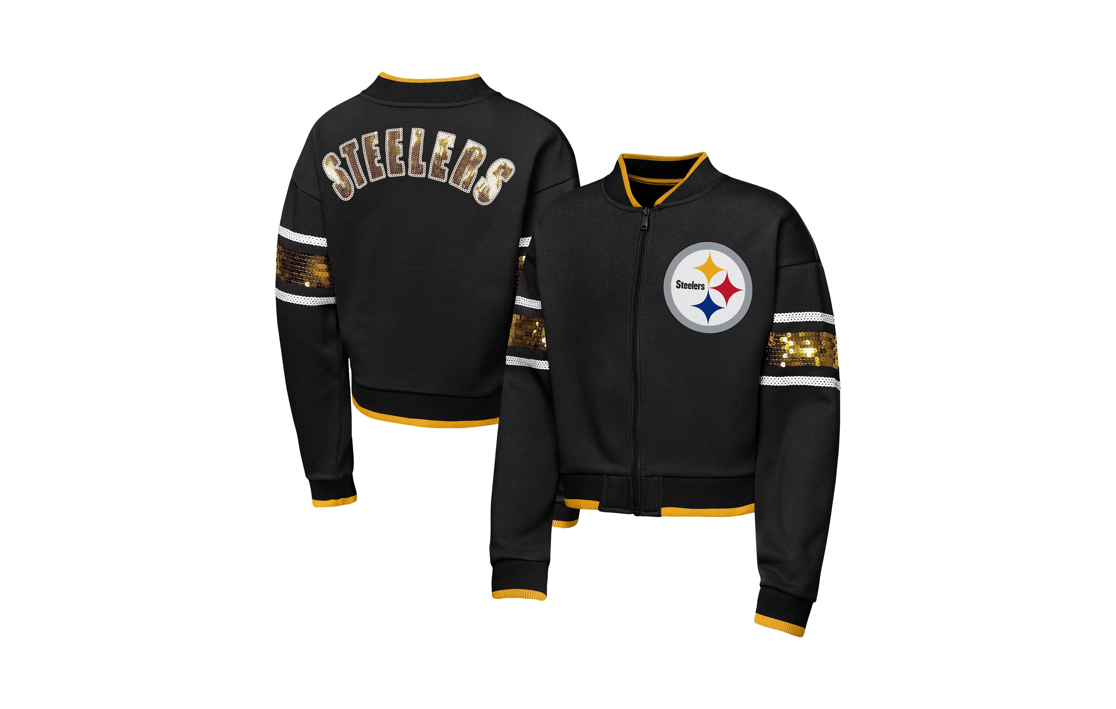 Outerstuff Big Girls Black Pittsburgh Steelers Mvp Full-Zip Sequin Bomber Jacket
