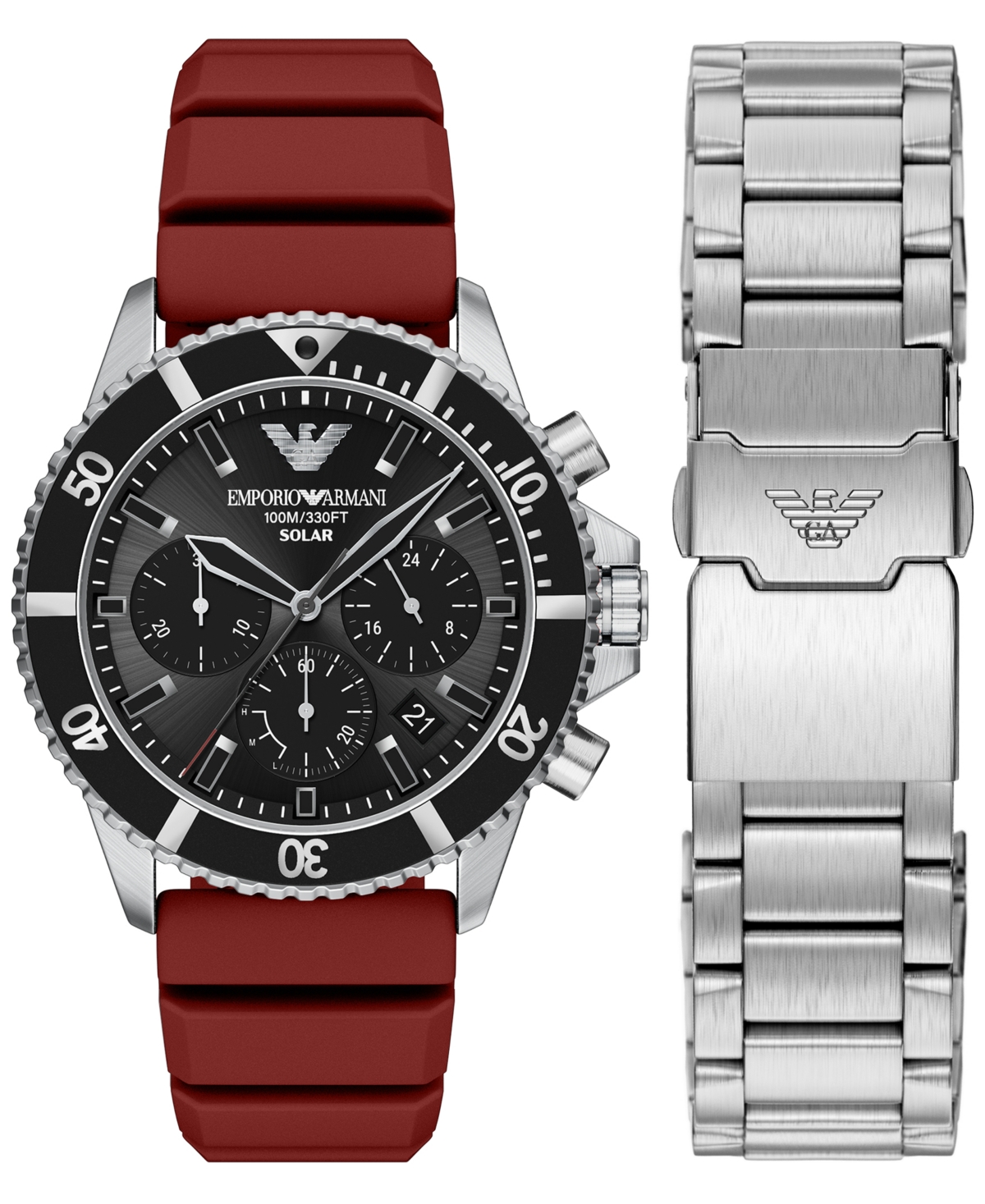 Emporio Armani Men's World Explorer Solar-Powered Chronograph Stainless Steel Watch, 43mm