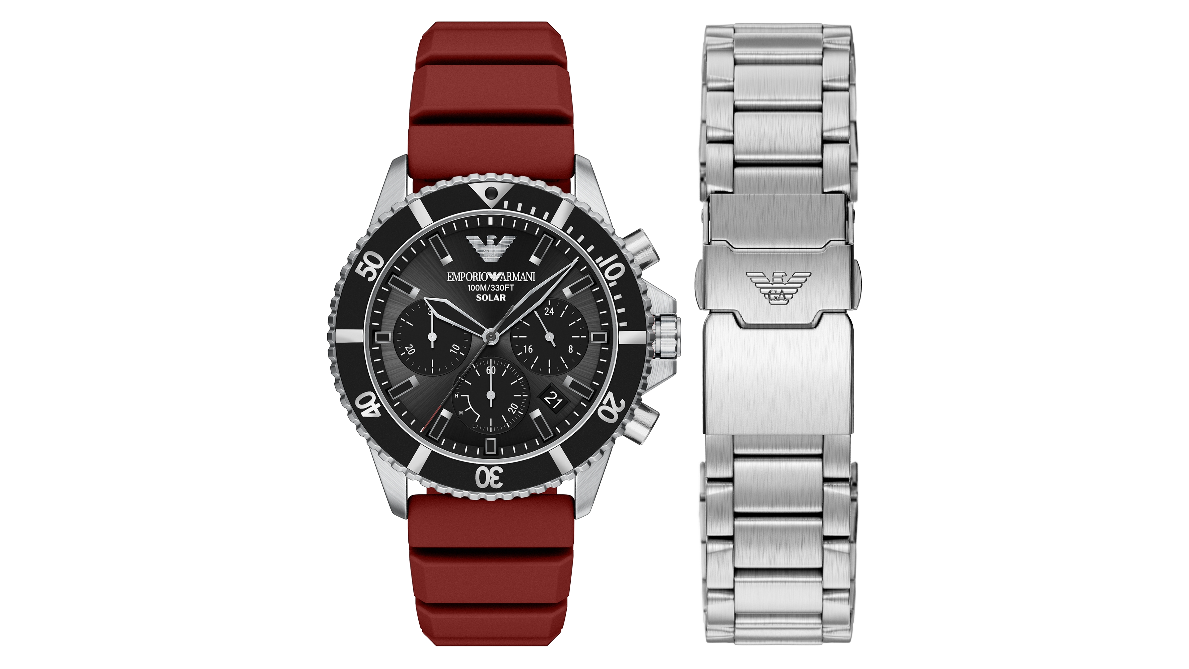 Emporio Armani Men's World Explorer Solar-Powered Chronograph Stainless Steel Watch, 43mm