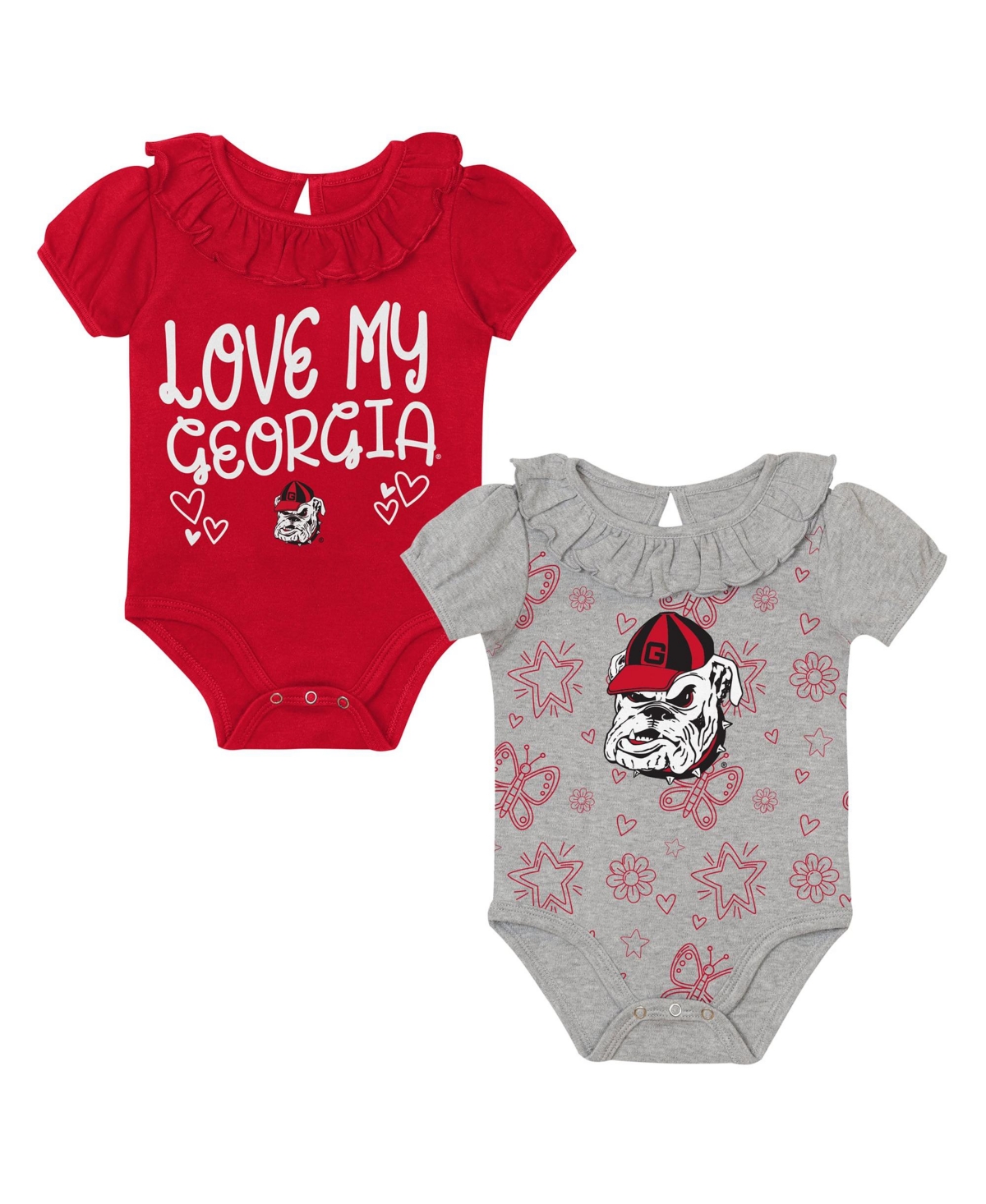 Outerstuff Kids' Baby Boys' And Girls' Red/gray Georgia Bulldogs Two-pack Playtime Ruffle Bodysuit Set In Multi