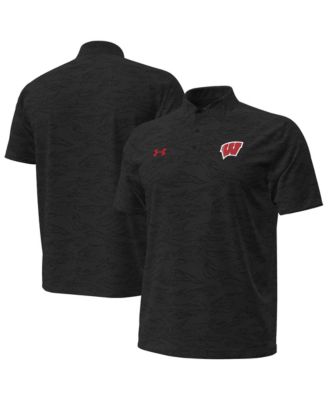 Men's Black Wisconsin Badgers Drive Camo Jacquard Polo