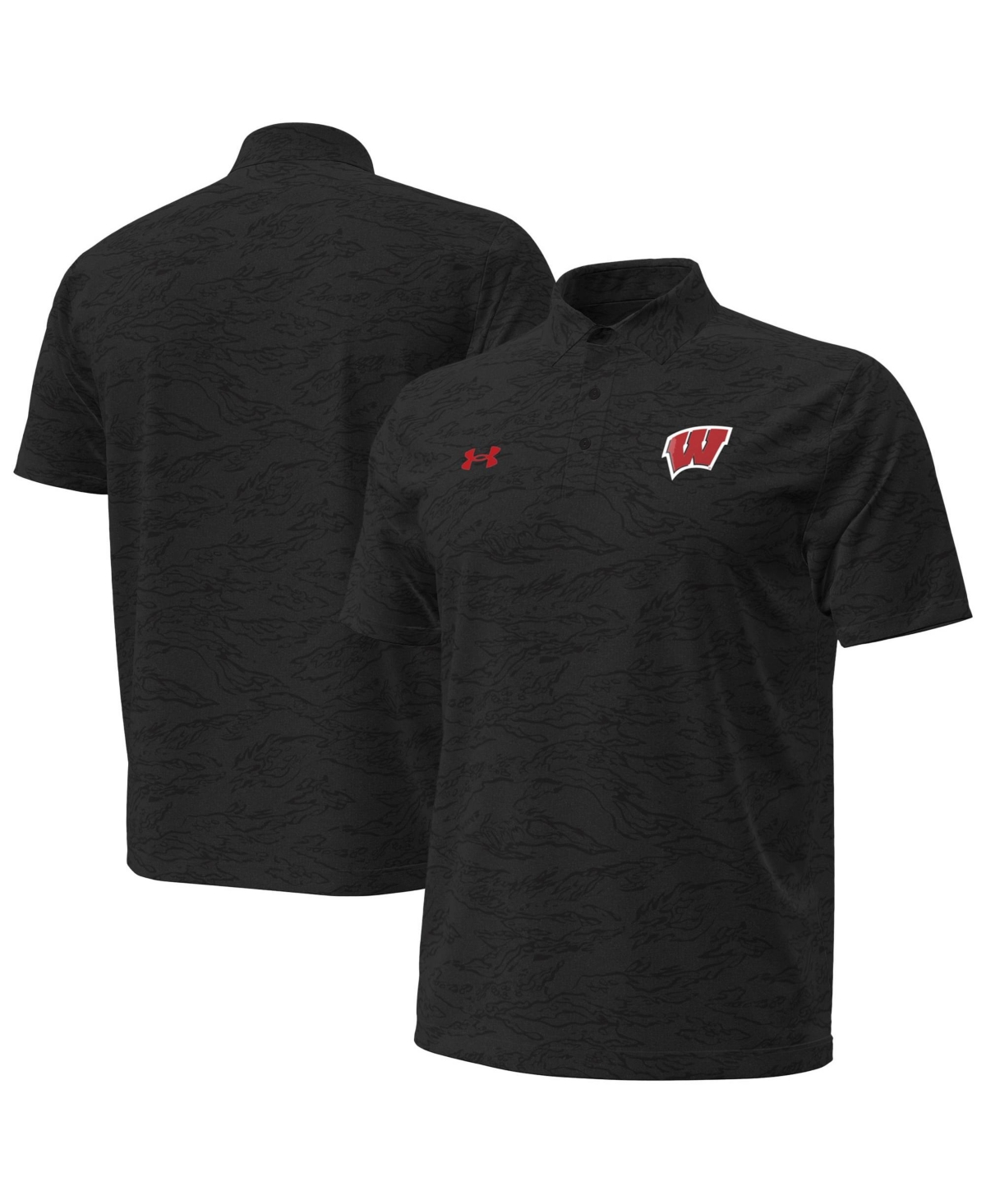 Under Armour Men's Black Wisconsin Badgers Drive Camo Jacquard Polo Shirt