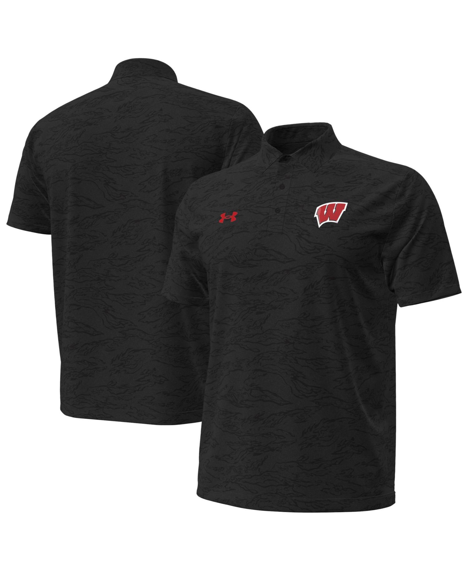 Men's Black Wisconsin Badgers Drive Camo Jacquard Polo